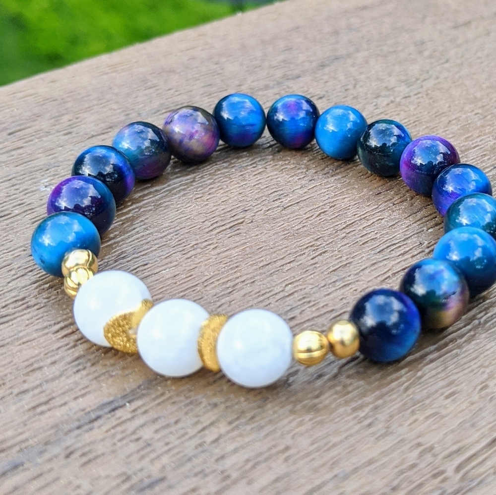 Crystal Galaxy Tiger Eye and Moonstone Bracelet